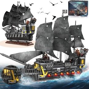 Pirate Ship Building Block Model Kits, Advanced MOC Black Pearl Ship Building Set Toy, Christmas Birthday Building Set Gifts for Adults and Kids Aged 12+, 1366 PCS