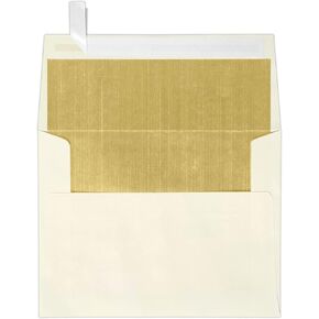 LUXPaper A9 Foil Lined Invitation Envelopes | Peel & Press | 5 3/4" x 8 3/4" | White w/Gold LUX Lining | 60lb. Text | 50 Qty