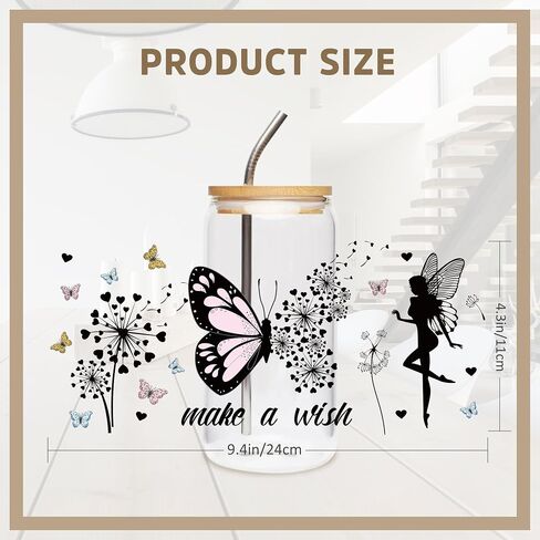 UVDTF Cup Wrap Sticker - 8 Sheet Dandelion UV DTF Transfer, Inspirational Decal for 16 oz Glass Cup, Mental Health, Breathe, Floral, Butterfly Design, Balance Sticker for Adults, Teachers in Saudi Arabia
