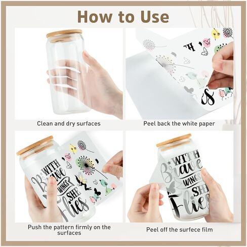 UVDTF Cup Wrap Sticker - 8 Sheet Dandelion UV DTF Transfer, Inspirational Decal for 16 oz Glass Cup, Mental Health, Breathe, Floral, Butterfly Design, Balance Sticker for Adults, Teachers in Saudi Arabia