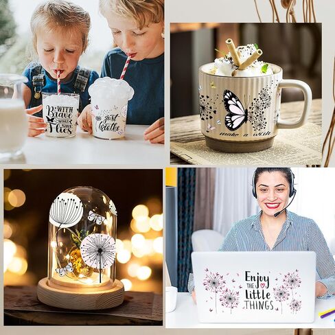 UVDTF Cup Wrap Sticker - 8 Sheet Dandelion UV DTF Transfer, Inspirational Decal for 16 oz Glass Cup, Mental Health, Breathe, Floral, Butterfly Design, Balance Sticker for Adults, Teachers in Saudi Arabia