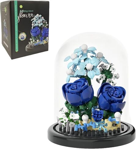 Blue Rose Flowers Micro Bricks Building Set with Dust Cover,Artificial Flowers Botanical Collection for Home Decor, Creative Gifts for Adults Women Boys Girls,270 Pieces in Saudi Arabia