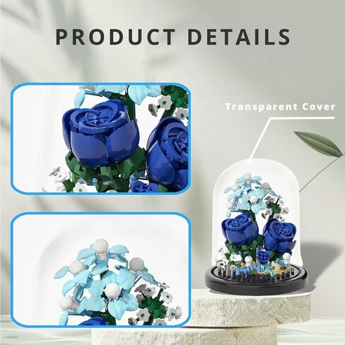 Blue Rose Flowers Micro Bricks Building Set with Dust Cover,Artificial Flowers Botanical Collection for Home Decor, Creative Gifts for Adults Women Boys Girls,270 Pieces in Saudi Arabia