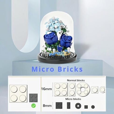 Blue Rose Flowers Micro Bricks Building Set with Dust Cover,Artificial Flowers Botanical Collection for Home Decor, Creative Gifts for Adults Women Boys Girls,270 Pieces in Saudi Arabia