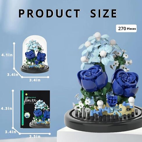 Blue Rose Flowers Micro Bricks Building Set with Dust Cover,Artificial Flowers Botanical Collection for Home Decor, Creative Gifts for Adults Women Boys Girls,270 Pieces in Saudi Arabia