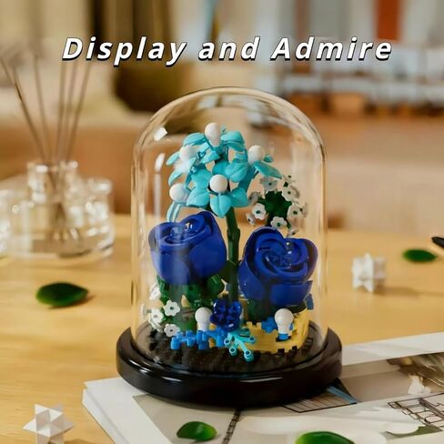 Blue Rose Flowers Micro Bricks Building Set with Dust Cover,Artificial Flowers Botanical Collection for Home Decor, Creative Gifts for Adults Women Boys Girls,270 Pieces in Saudi Arabia