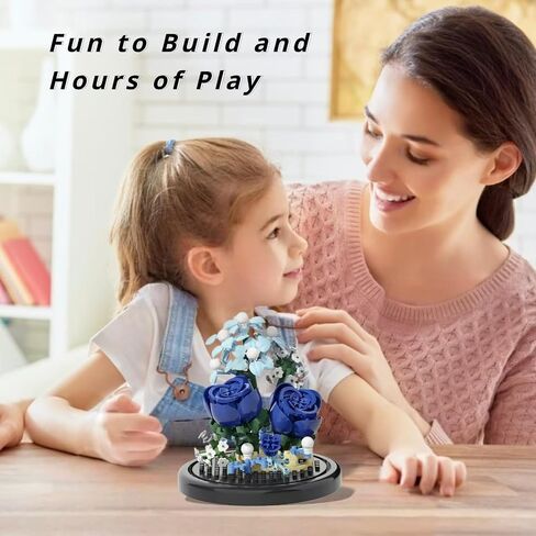 Blue Rose Flowers Micro Bricks Building Set with Dust Cover,Artificial Flowers Botanical Collection for Home Decor, Creative Gifts for Adults Women Boys Girls,270 Pieces in Saudi Arabia