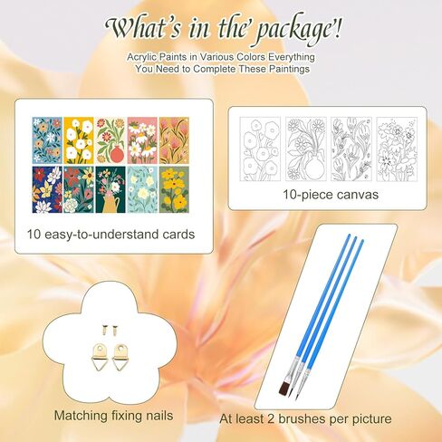 Gueevin 10 Pack Paint by Number for Adults Kids DIY Paint by Numbers Acrylic Painting Kits Canvas, Without Frame, Simple Oil Painting for Christmas Gift Wall Decor 12 x 16 inch (Bloom Style) in Kuwait