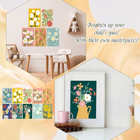 Gueevin 10 Pack Paint by Number for Adults Kids DIY Paint by Numbers Acrylic Painting Kits Canvas, Without Frame, Simple Oil Painting for Christmas Gift Wall Decor 12 x 16 inch (Bloom Style) in Kuwait