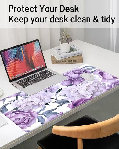 Large Gaming Mouse Pad, Computer Mouse Mat, Funny Desk Pad Protector Decoration, Big Cute Desk Pad, Non-Slip Base 31.5 x 11.8 in Purple Luxury Flowers in Saudi Arabia