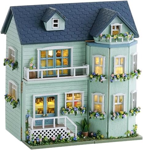 DIY Miniature House Kit, CUTEROOM Wooden Dollhouse Kit Mini House Making Kit with Furnitures, DIY Dollhouse Kit Birthday Gift for Women and Girls (Warm Manor) in Kuwait