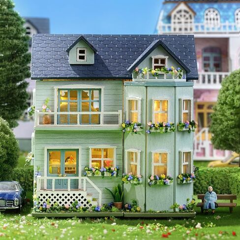 DIY Miniature House Kit, CUTEROOM Wooden Dollhouse Kit Mini House Making Kit with Furnitures, DIY Dollhouse Kit Birthday Gift for Women and Girls (Warm Manor) in Kuwait