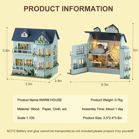 DIY Miniature House Kit, CUTEROOM Wooden Dollhouse Kit Mini House Making Kit with Furnitures, DIY Dollhouse Kit Birthday Gift for Women and Girls (Warm Manor) in Kuwait