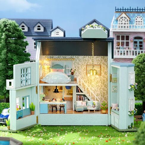 DIY Miniature House Kit, CUTEROOM Wooden Dollhouse Kit Mini House Making Kit with Furnitures, DIY Dollhouse Kit Birthday Gift for Women and Girls (Warm Manor) in Kuwait