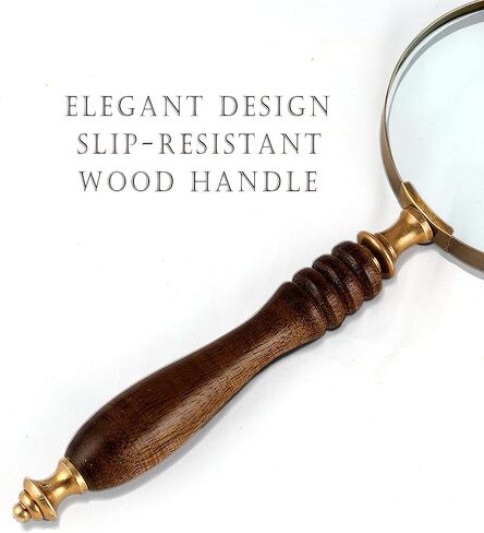 10X Handheld Magnifying Glass Lens, Antique Brass Magnifier, Fine Print Reading, Inspection, Coin & Stamp, Astrologer, Science, Low Sight Elderly, with Wooden Handle, Collectible Décor Gift in Kuwait