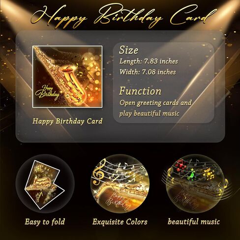 Saxophone Birthday Card with Light and Music, Unisex-Adults in Saudi Arabia