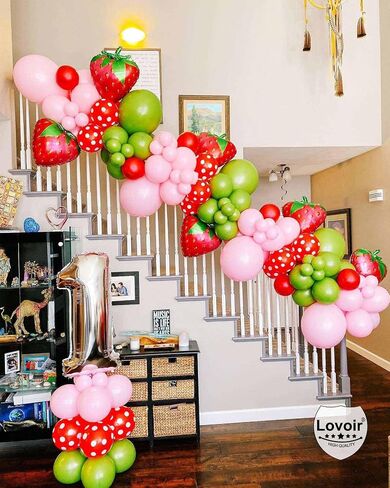 Gaint 4 Pcs Strawberry Balloons 24 Inch, Fruit Strawberry Balloons Mylar Foil Cute Strawberry Balloons for Fruit Themed Birthday Party Decorations Supplies in Saudi Arabia