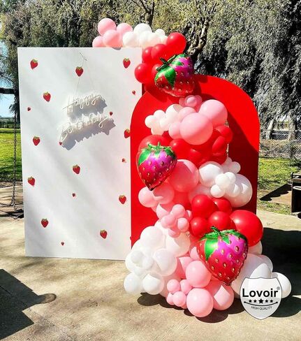 Gaint 4 Pcs Strawberry Balloons 24 Inch, Fruit Strawberry Balloons Mylar Foil Cute Strawberry Balloons for Fruit Themed Birthday Party Decorations Supplies in Saudi Arabia