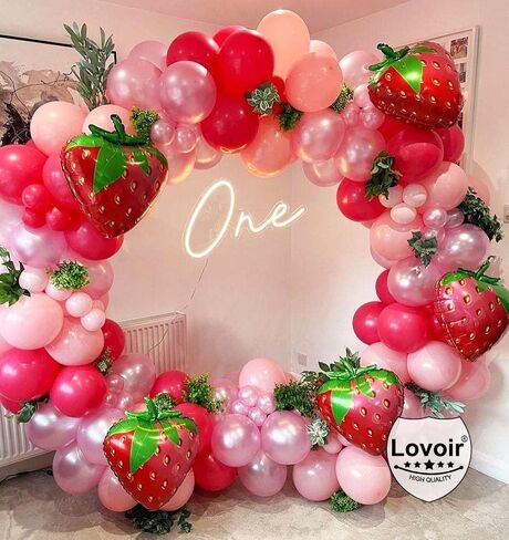 Gaint 4 Pcs Strawberry Balloons 24 Inch, Fruit Strawberry Balloons Mylar Foil Cute Strawberry Balloons for Fruit Themed Birthday Party Decorations Supplies in Saudi Arabia