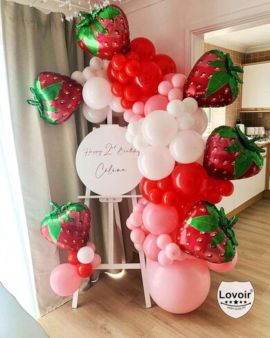 Gaint 4 Pcs Strawberry Balloons 24 Inch, Fruit Strawberry Balloons Mylar Foil Cute Strawberry Balloons for Fruit Themed Birthday Party Decorations Supplies in Saudi Arabia