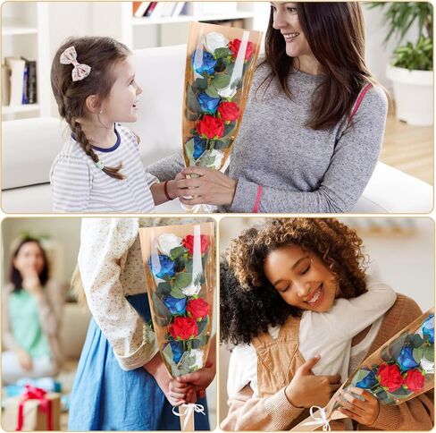KIMOBER 50PCS Flower Bouquet Bag,Clear Cellophane Floral Bouquet Sleeve Flower Wrapping Paper Bag with Ribbon for Flower Craft Birhtday Wedding Valentine's Day Mother's Day (22 * 14 Inches) in Saudi Arabia