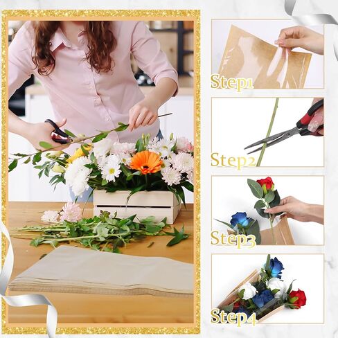 KIMOBER 50PCS Flower Bouquet Bag,Clear Cellophane Floral Bouquet Sleeve Flower Wrapping Paper Bag with Ribbon for Flower Craft Birhtday Wedding Valentine's Day Mother's Day (22 * 14 Inches) in Saudi Arabia