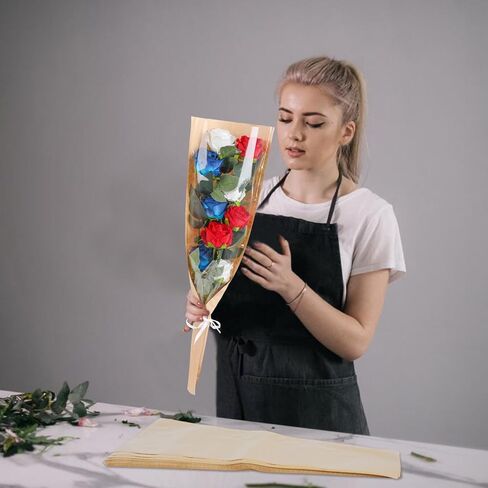 KIMOBER 50PCS Flower Bouquet Bag,Clear Cellophane Floral Bouquet Sleeve Flower Wrapping Paper Bag with Ribbon for Flower Craft Birhtday Wedding Valentine's Day Mother's Day (22 * 14 Inches) in Saudi Arabia
