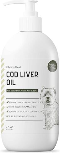 Pure Cod Liver Oil for Dogs - 16 oz - Contains Omega 3, Omega 6, Vitamin A, and Vitamin D to Reduce Itching and Promote Skin and Coat, Heart, Joint, and Immune Health - Pump Cap Bottle in Saudi Arabia