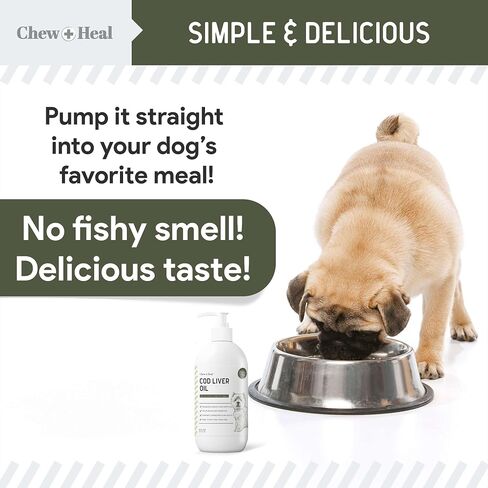 Pure Cod Liver Oil for Dogs - 16 oz - Contains Omega 3, Omega 6, Vitamin A, and Vitamin D to Reduce Itching and Promote Skin and Coat, Heart, Joint, and Immune Health - Pump Cap Bottle in Saudi Arabia