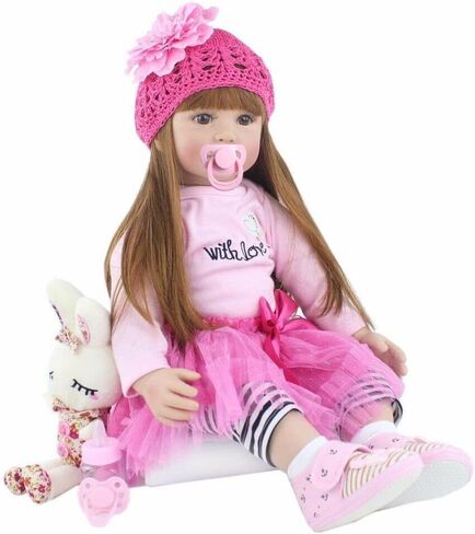 Angelbaby Adorable Reborn Toddler Doll Soft Body Real Life Long Hair Princess Hair, 24inch Handmade Silicone Reborn Baby Doll Sets and Doll Clothes (Pink -2006) in Kuwait