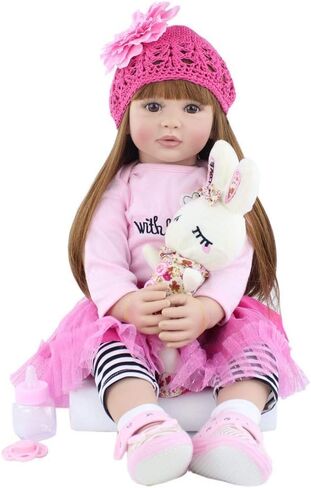 Angelbaby Adorable Reborn Toddler Doll Soft Body Real Life Long Hair Princess Hair, 24inch Handmade Silicone Reborn Baby Doll Sets and Doll Clothes (Pink -2006) in Kuwait