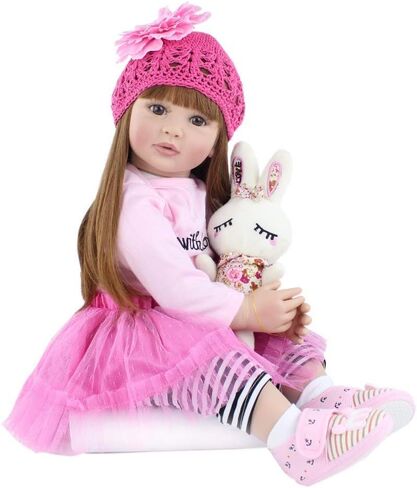 Angelbaby Adorable Reborn Toddler Doll Soft Body Real Life Long Hair Princess Hair, 24inch Handmade Silicone Reborn Baby Doll Sets and Doll Clothes (Pink -2006) in Kuwait