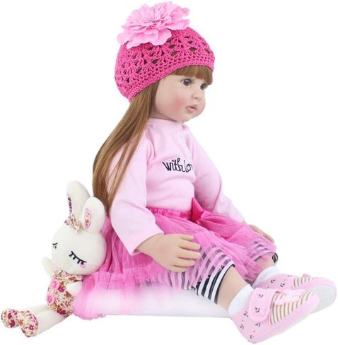 Angelbaby Adorable Reborn Toddler Doll Soft Body Real Life Long Hair Princess Hair, 24inch Handmade Silicone Reborn Baby Doll Sets and Doll Clothes (Pink -2006) in Kuwait