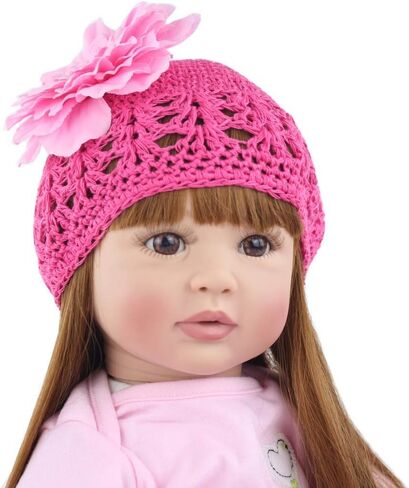 Angelbaby Adorable Reborn Toddler Doll Soft Body Real Life Long Hair Princess Hair, 24inch Handmade Silicone Reborn Baby Doll Sets and Doll Clothes (Pink -2006) in Kuwait
