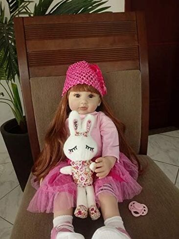 Angelbaby Adorable Reborn Toddler Doll Soft Body Real Life Long Hair Princess Hair, 24inch Handmade Silicone Reborn Baby Doll Sets and Doll Clothes (Pink -2006) in Kuwait