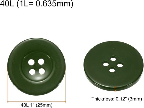 HARFINGTON 50pcs 40L Sewing Buttons 1"(25mm) Resin Round Flat 4-Hole Craft Replacement Buttons for Coats Sewing Clothing and DIY, Dark Green in Saudi Arabia