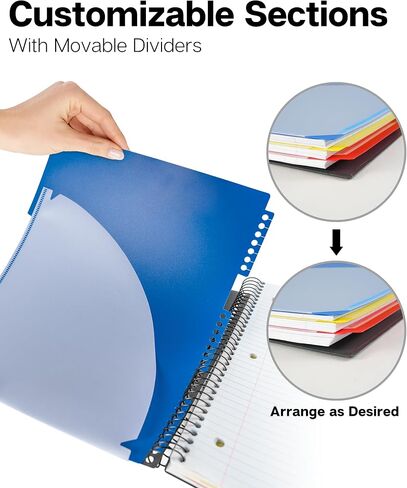 Dunwell 3-Subject Notebook College Ruled 8.5 x 11 (Black), 150 Sheets (300 Pages), Spiral Notebook 8.5x11 with Tabs, Movable Dividers, Storage Pockets, Protective Plastic Covers in Saudi Arabia