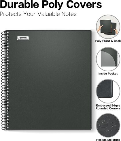 Dunwell 3-Subject Notebook College Ruled 8.5 x 11 (Black), 150 Sheets (300 Pages), Spiral Notebook 8.5x11 with Tabs, Movable Dividers, Storage Pockets, Protective Plastic Covers in Saudi Arabia