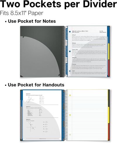 Dunwell 3-Subject Notebook College Ruled 8.5 x 11 (Black), 150 Sheets (300 Pages), Spiral Notebook 8.5x11 with Tabs, Movable Dividers, Storage Pockets, Protective Plastic Covers in Saudi Arabia