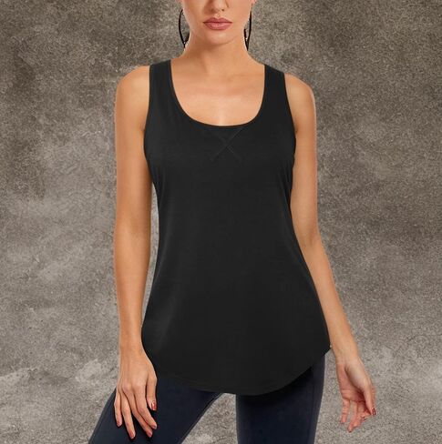 Cestyle Women's Yoga Workout Tank Tops with Built in Shelf Bras Summer Loose Fit Racerback Tank Top in Kuwait