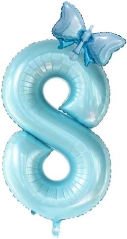 40inch Light Blue Butterfly Number 8 balloons, Giant Big Foil Mylar Helium Numbers Balloons 8, Butterfly Themed Birthday Party Supplies, 8th Birthday Balloons Decorations (8) in Kuwait