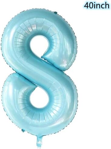 40inch Light Blue Butterfly Number 8 balloons, Giant Big Foil Mylar Helium Numbers Balloons 8, Butterfly Themed Birthday Party Supplies, 8th Birthday Balloons Decorations (8) in Kuwait