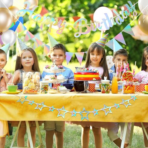 Canrevel 3 PCS Iridescent Happy Birants ، Agching Star Garland و Banner Banner Flags ، زخارف الحفلات القزحية الفوار ، لوازم الحفلات القزحية للنساء للنساء الأولاد البالغين in Kuwait