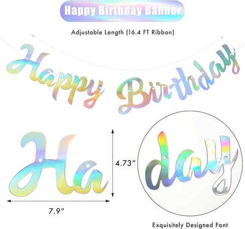 Canrevel 3 PCS Iridescent Happy Birants ، Agching Star Garland و Banner Banner Flags ، زخارف الحفلات القزحية الفوار ، لوازم الحفلات القزحية للنساء للنساء الأولاد البالغين in Kuwait