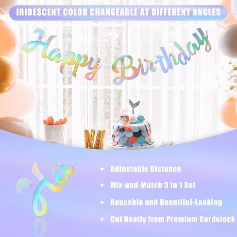 Canrevel 3 PCS Iridescent Happy Birants ، Agching Star Garland و Banner Banner Flags ، زخارف الحفلات القزحية الفوار ، لوازم الحفلات القزحية للنساء للنساء الأولاد البالغين in Kuwait