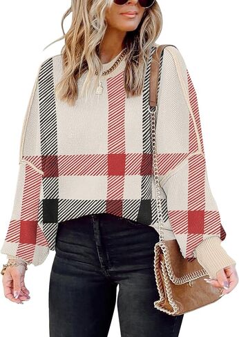 Womens Sweaters Causal Crewneck Batwing Sleeve Knit Top Side Split Oversized Pullover Sweater Loose Jumper in Kuwait