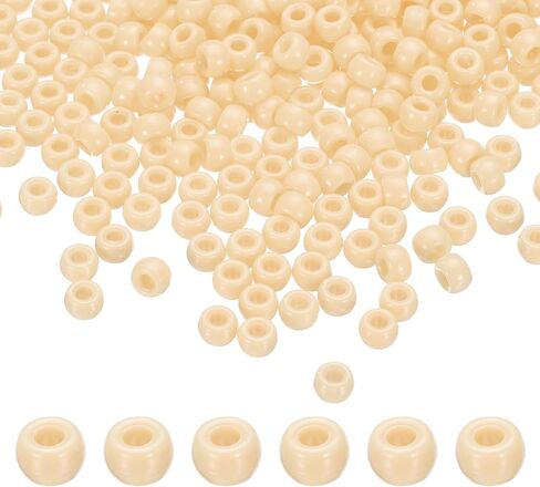 HARFINGTON 1000Pcs Cream Pony Beads 6x9mm Acrylic Bulk Plastic Barrel Bead for Necklace Key Chain Jewelry Making Earring Hair Braiding in Saudi Arabia