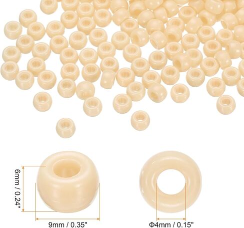 HARFINGTON 1000Pcs Cream Pony Beads 6x9mm Acrylic Bulk Plastic Barrel Bead for Necklace Key Chain Jewelry Making Earring Hair Braiding in Saudi Arabia