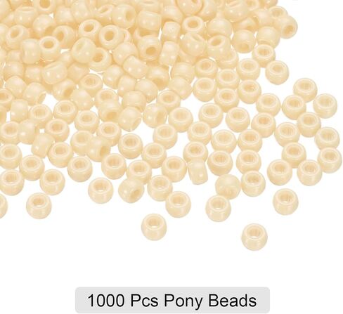 HARFINGTON 1000Pcs Cream Pony Beads 6x9mm Acrylic Bulk Plastic Barrel Bead for Necklace Key Chain Jewelry Making Earring Hair Braiding in Saudi Arabia