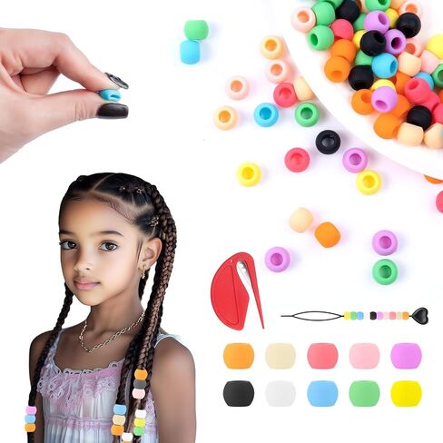 Silicone Hair Beads, 100 PCS Colorful Hair Beads for Braids, 10 Colors Braids Beads Bulk Accessories Decoration Kit for Girls Women (Small) in Saudi Arabia